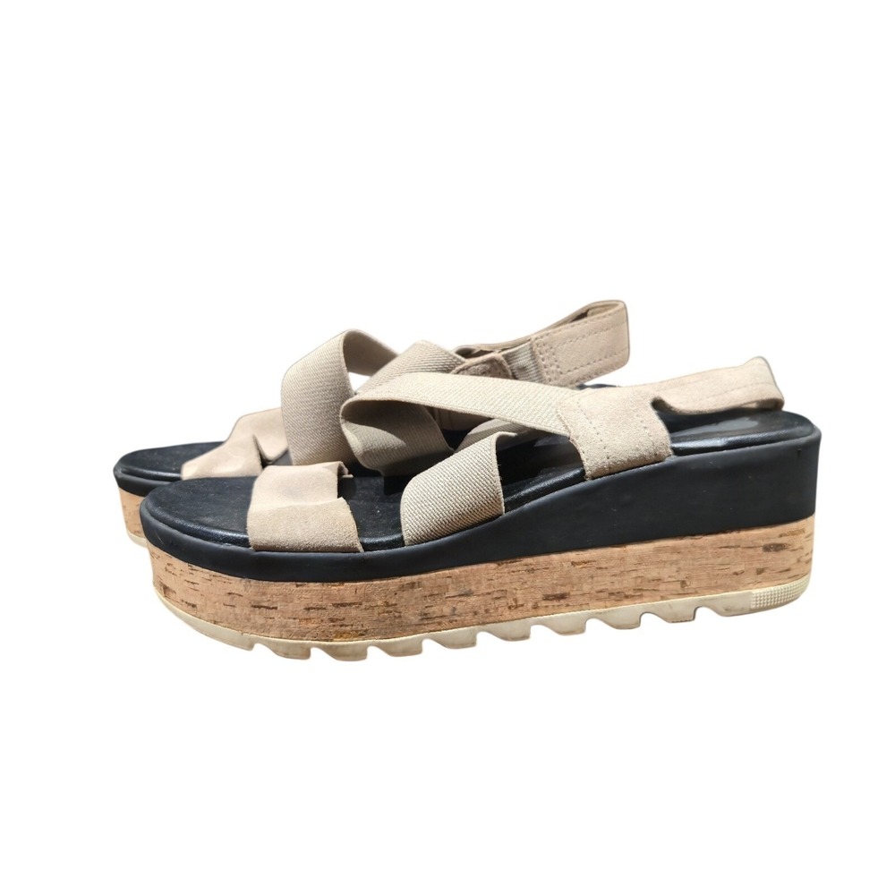 Sorel Women's Cameron Flatform Sling Back Sandal Omega Taupe‎ Sea Salt Size 6.5